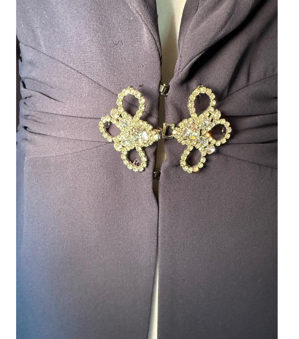 Dark Navy Escada Draped Blazer Rhinestone Clasp Evening Formal, Size 40