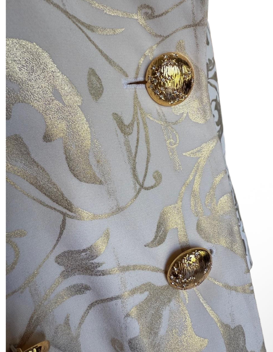 Escada Womens Cream Gold Brocade Blazer Double Breasted Size 40 (oversized)