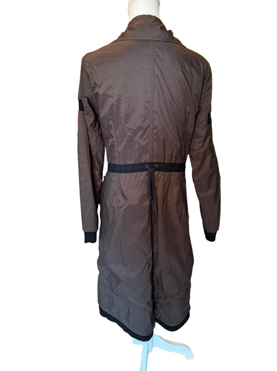 New Lillian H (French designer) Brown Black Trench Coat Full Zip, size 42