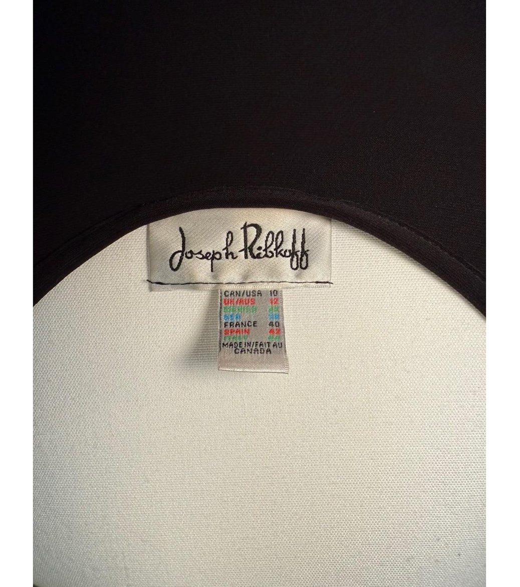 Joseph Ribkoff Black White Geometric A-Line Sleeveless Belted Dress, size 10