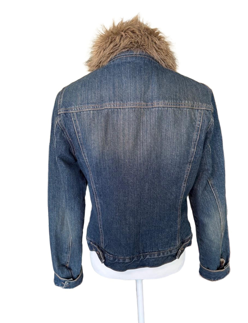 Abercrombie & Fitch Women’s Faux Fur Collar Denim Jacket Size L
