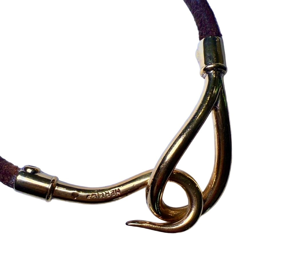 Hermès Hook Bracelet Brown and Gold