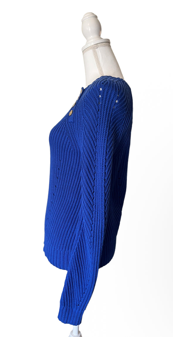 LAUREN Ralph Lauren Womens S Petite Blue Crew Neck Knit Sweater