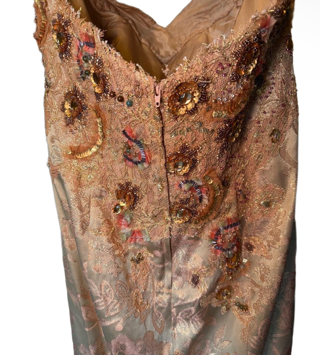 Terani Women’s Gown Champagne Gold Strapless Beaded Sweetheart Neckline size 18