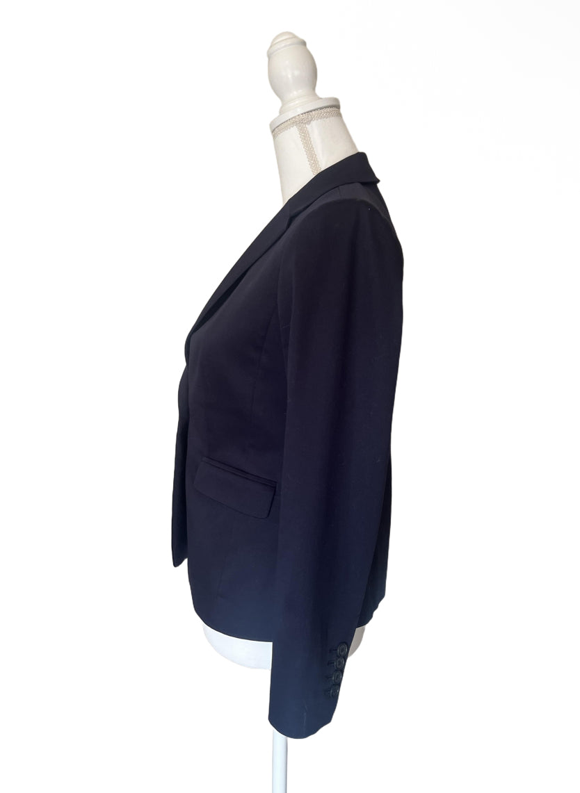 Ann Taylor Dark Blue Button Cuffs Blazer Womens Size 4 Petite