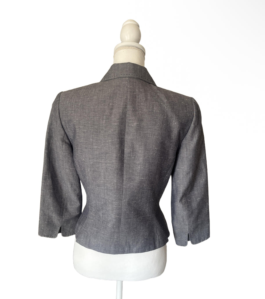 Tahari Blazer Womens Size 4 Grey 3/4 Sleeve