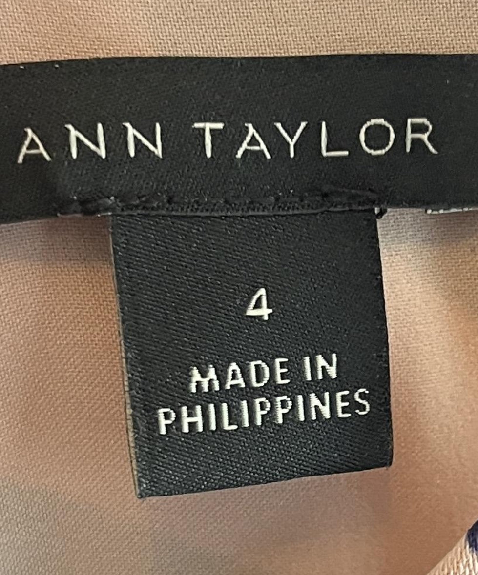 Ann Taylor Womens Size 4 Dark Blue Pink Leaf Print Peplum Sleeveless Dress