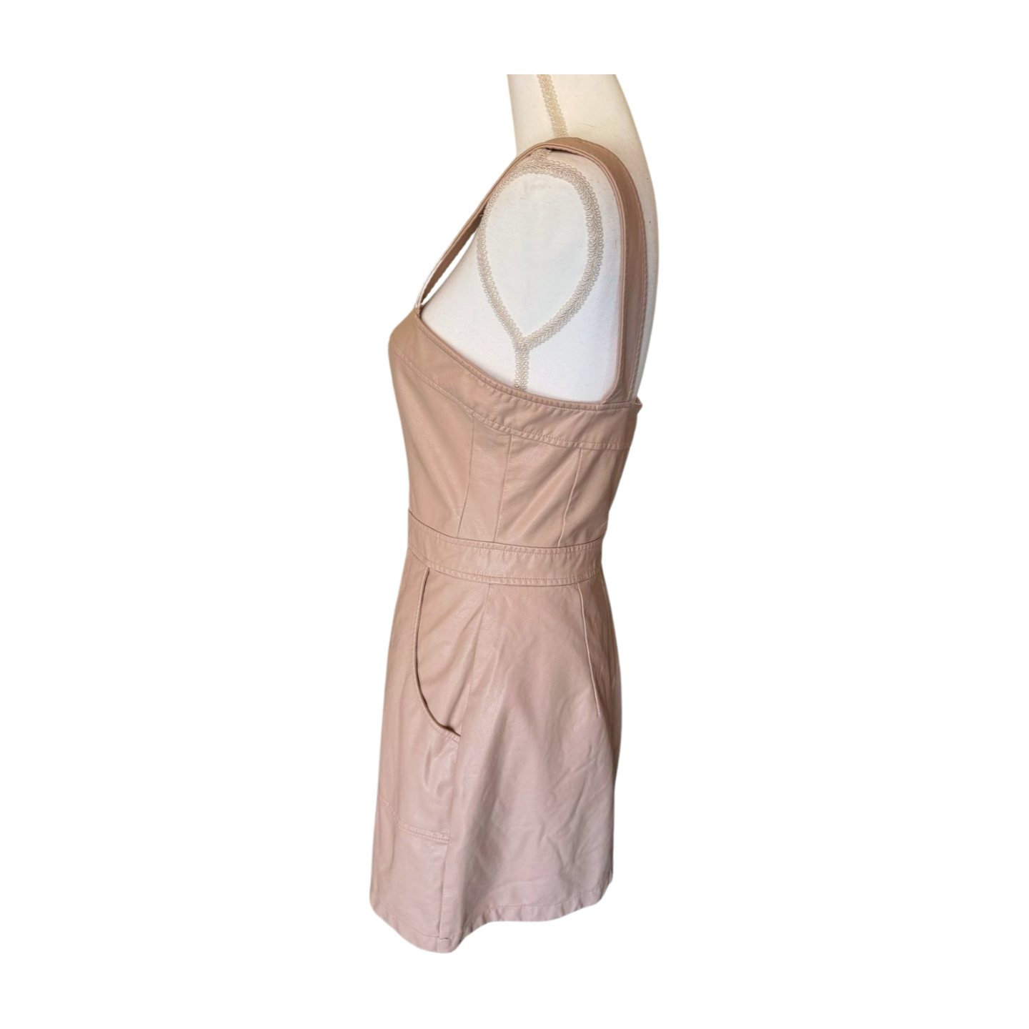 Amanda Uprichard Dull Light Pink Faux Leather Sleeveless Mini Dress, Medium