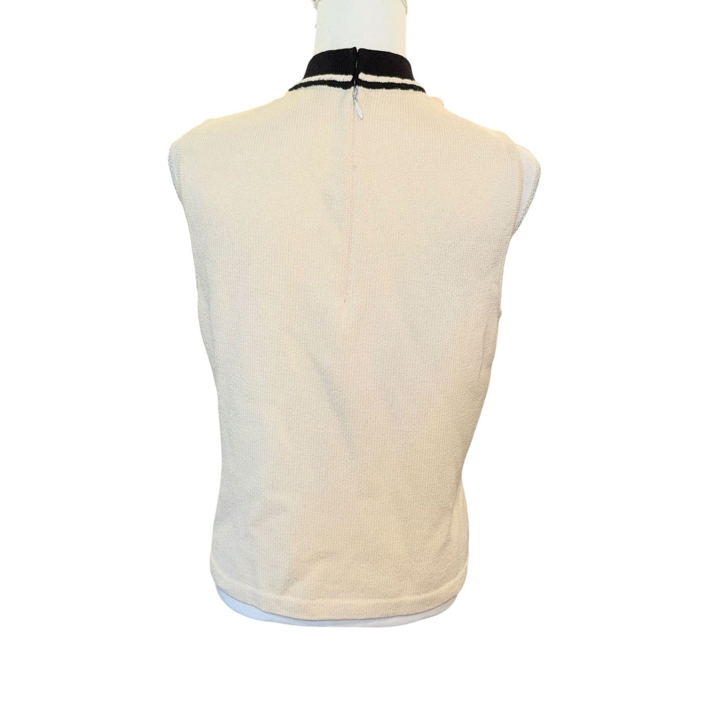 St John Sleeveless Knit Top With Contrast Collar & Back Zipper Closure