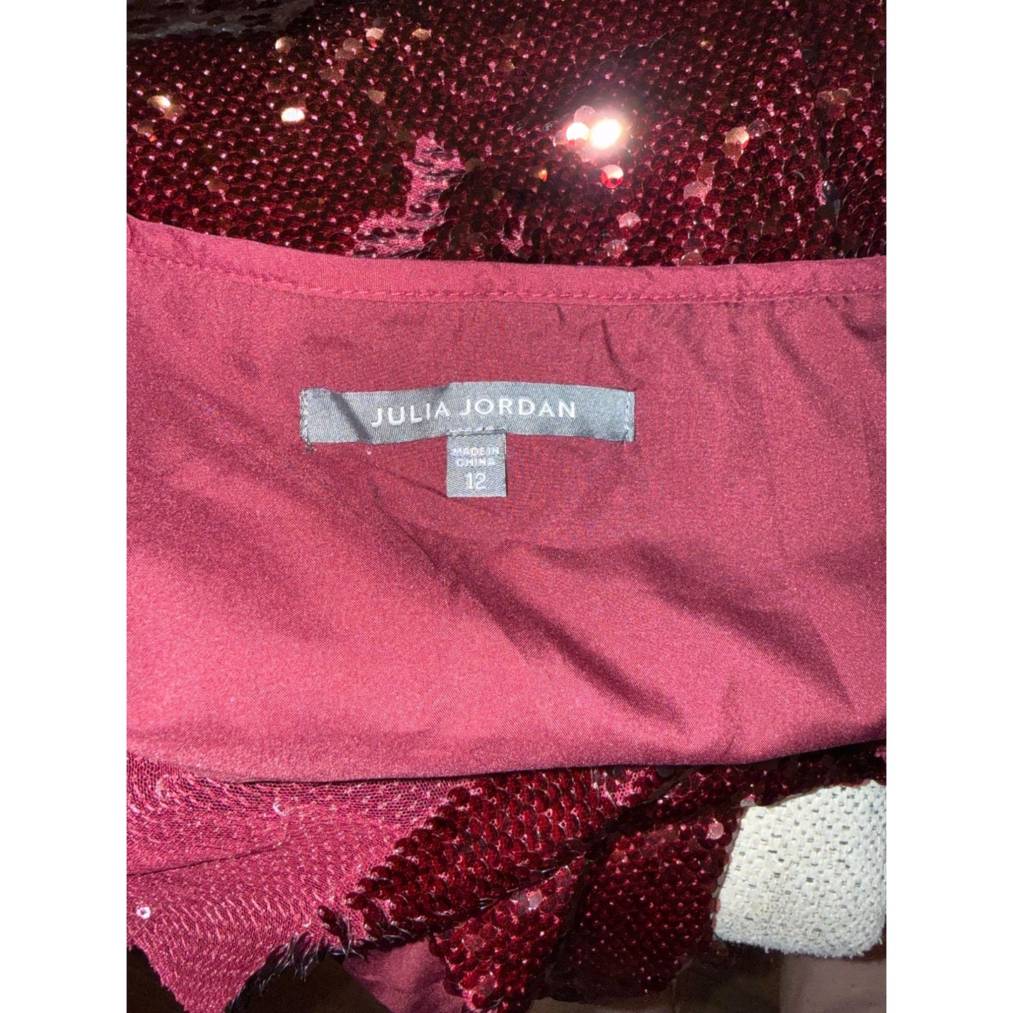 Julia Jordan Burgundy Sequin Sleeveless Gown, Size 12