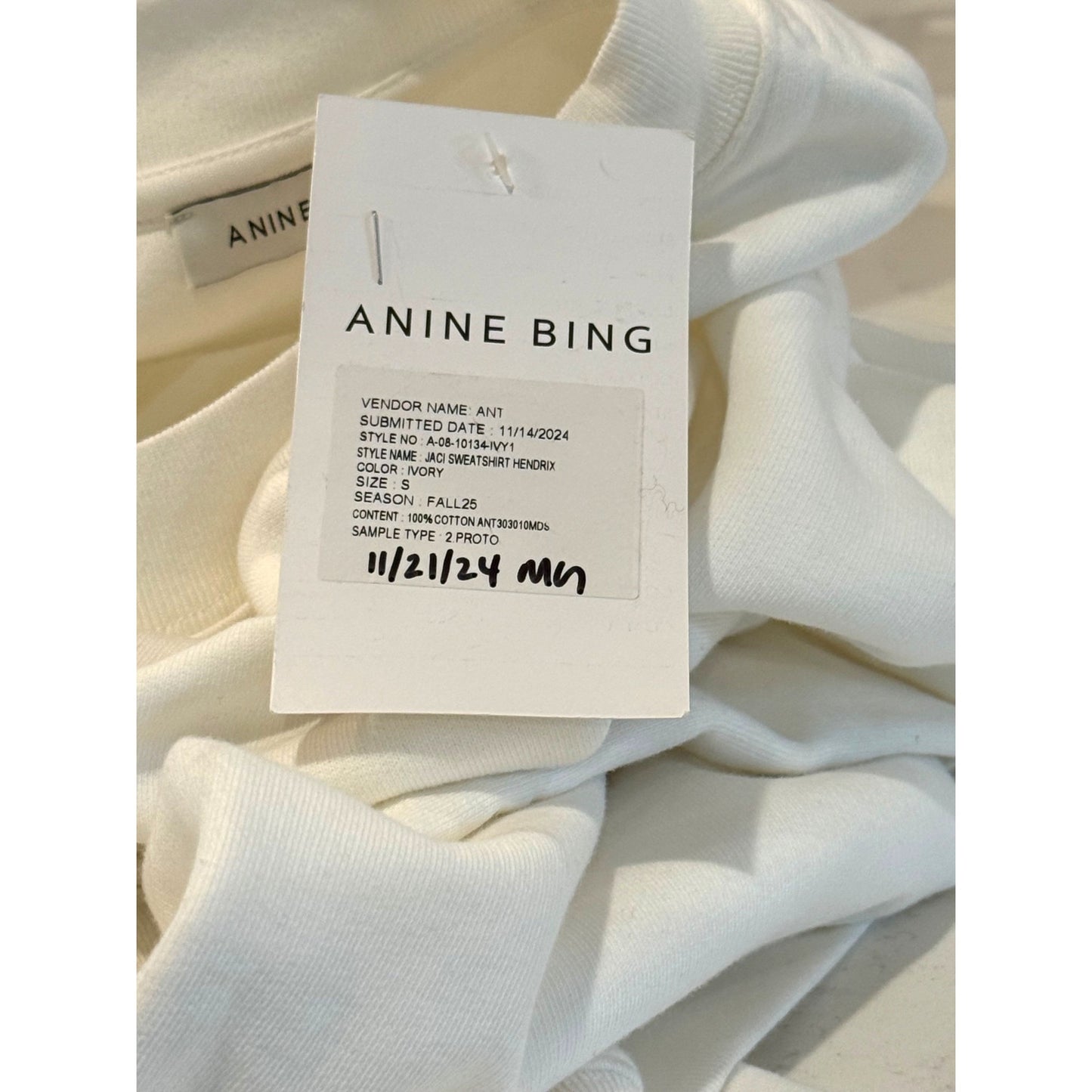 Anine Bing Jaci Los Angeles Sweatshirt Ivory, Small NWT Oversized SAMPLE