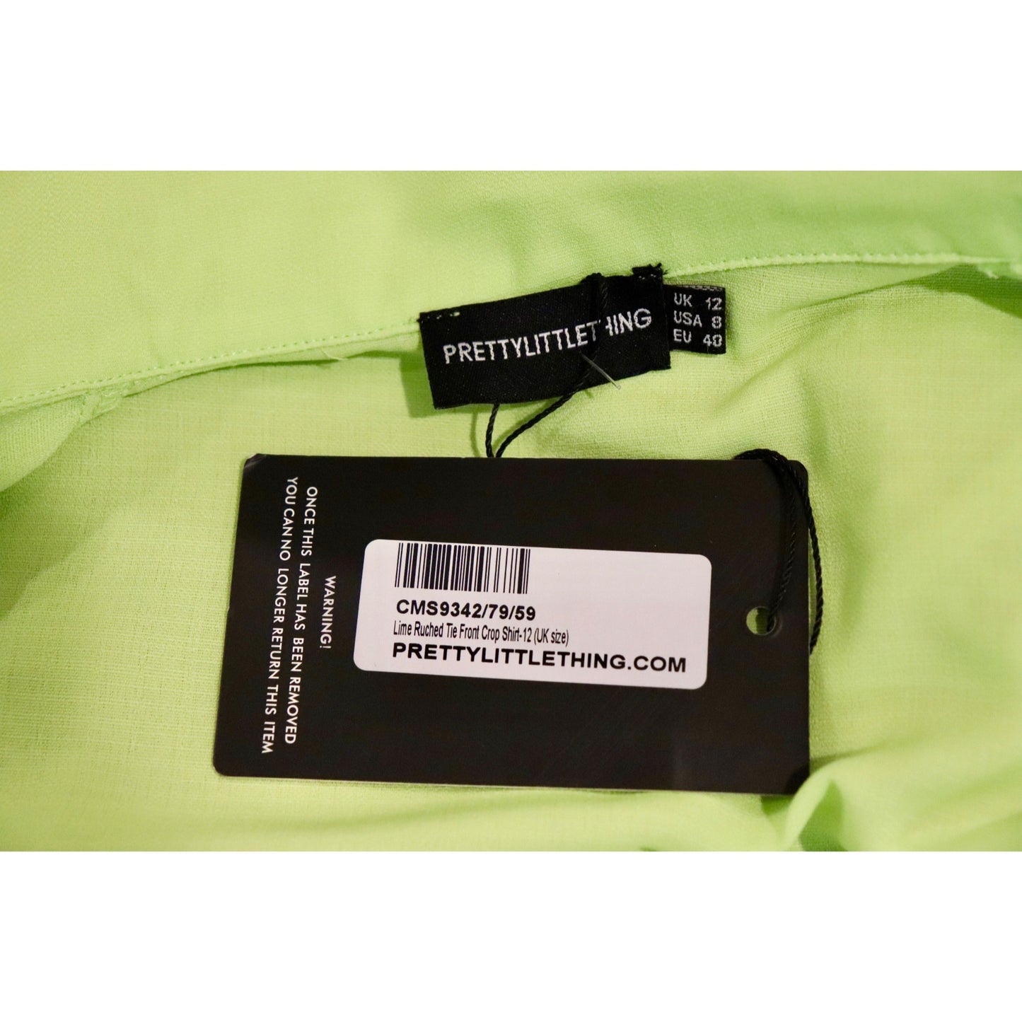 PrettyLittleThing x Molly Mae Lime Crop Top & Mini Skirt Set, Size 8