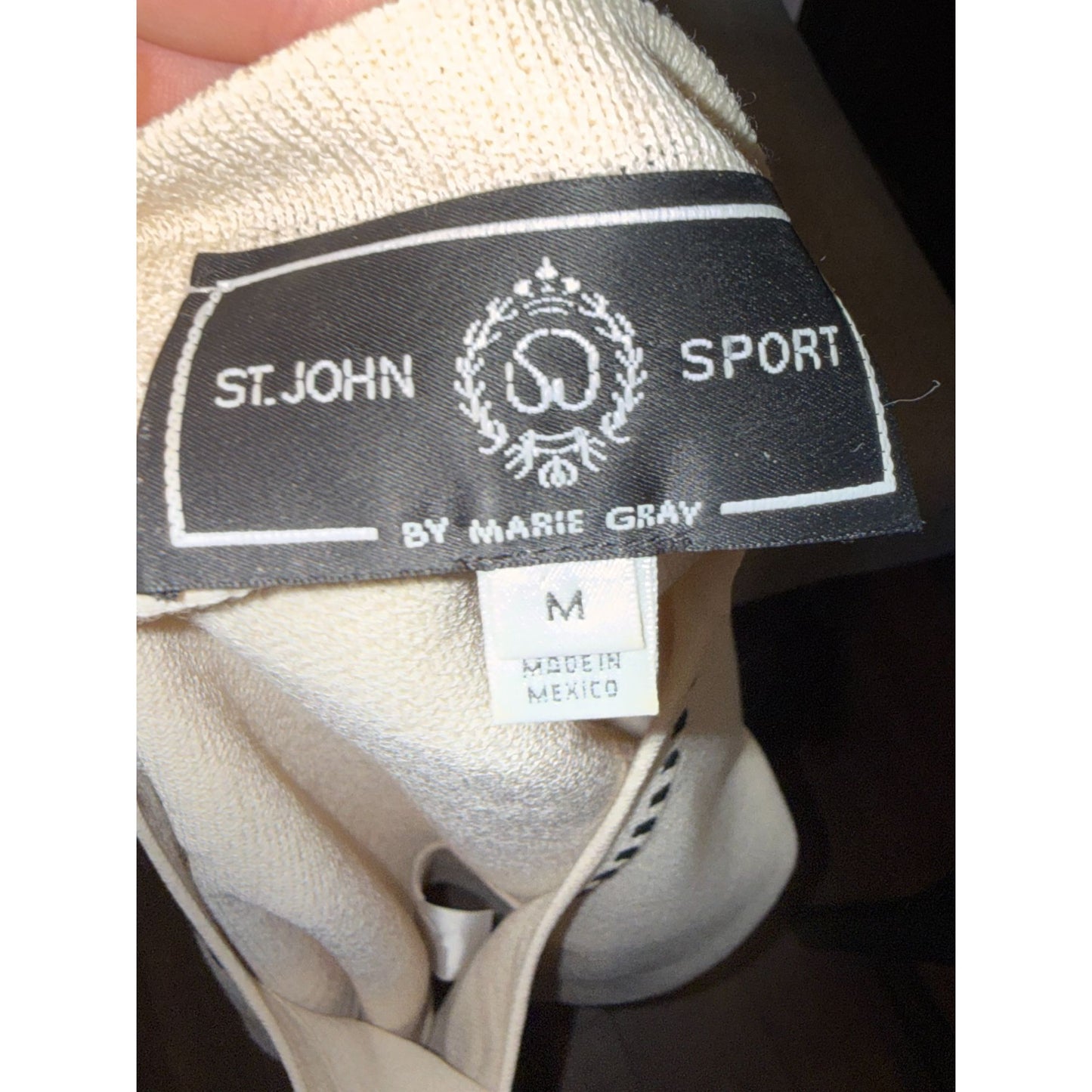 St. John Sport By Marie Gray Ivory Knit Top With Black Trim Medium