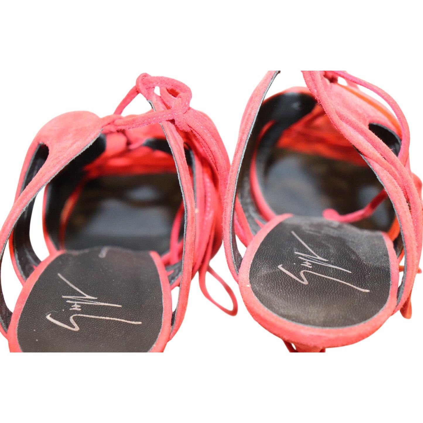 Giuseppe Zanotti Caged Lace Up Red Suede Heels, Size 38.5