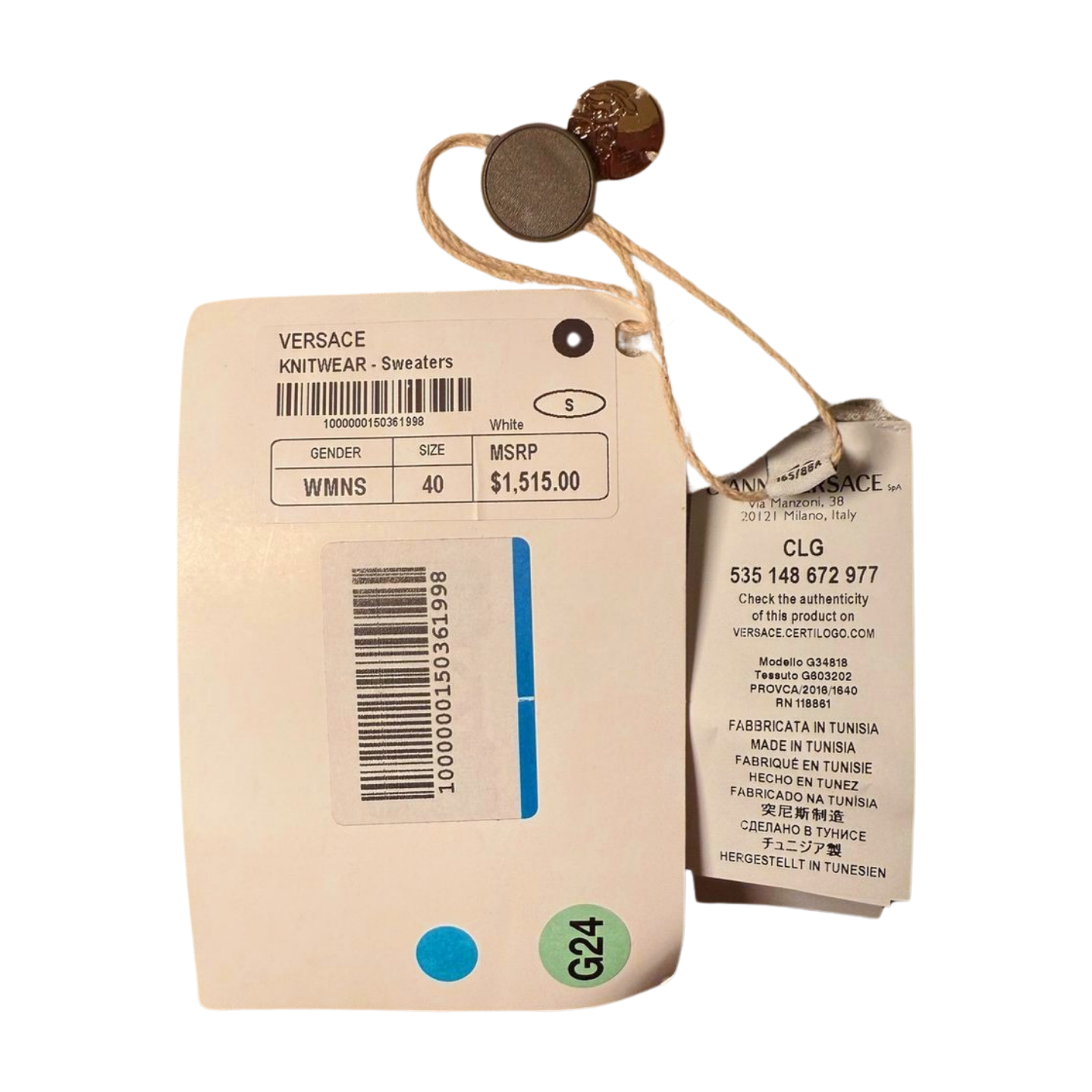 New Versace Womens Sleeveless Top Size 40 Cream Knit