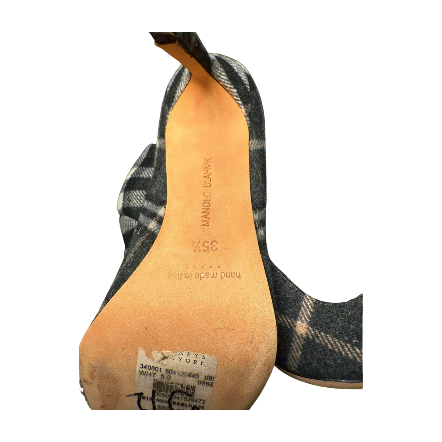 New Manolo Blahnik Womens Pumps Size 5.5 Grey Plaid Pointed Toe Stiletto