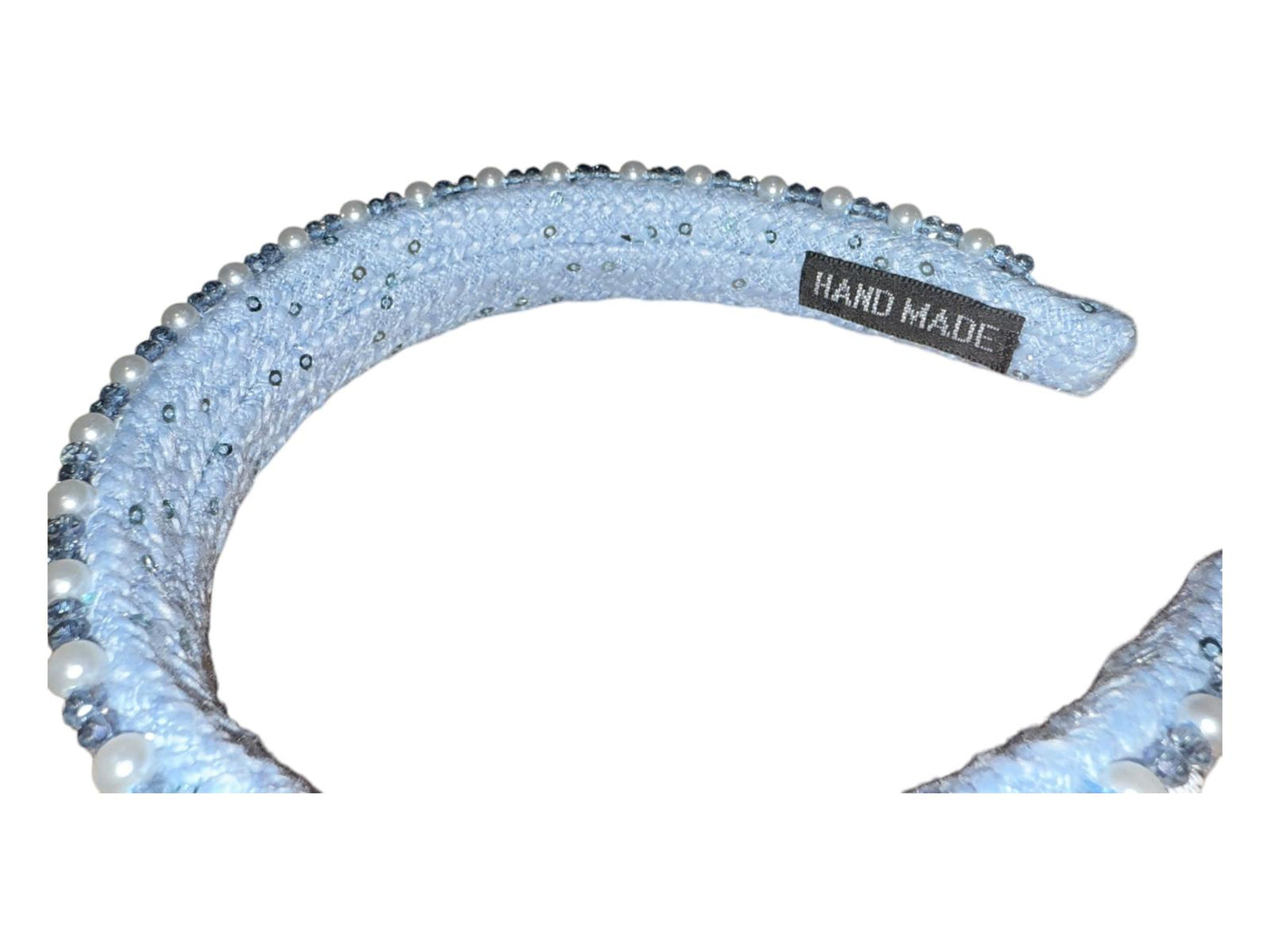New Designer Inspired Handmade Light Blue Beaded and Pearl Embellished Headband