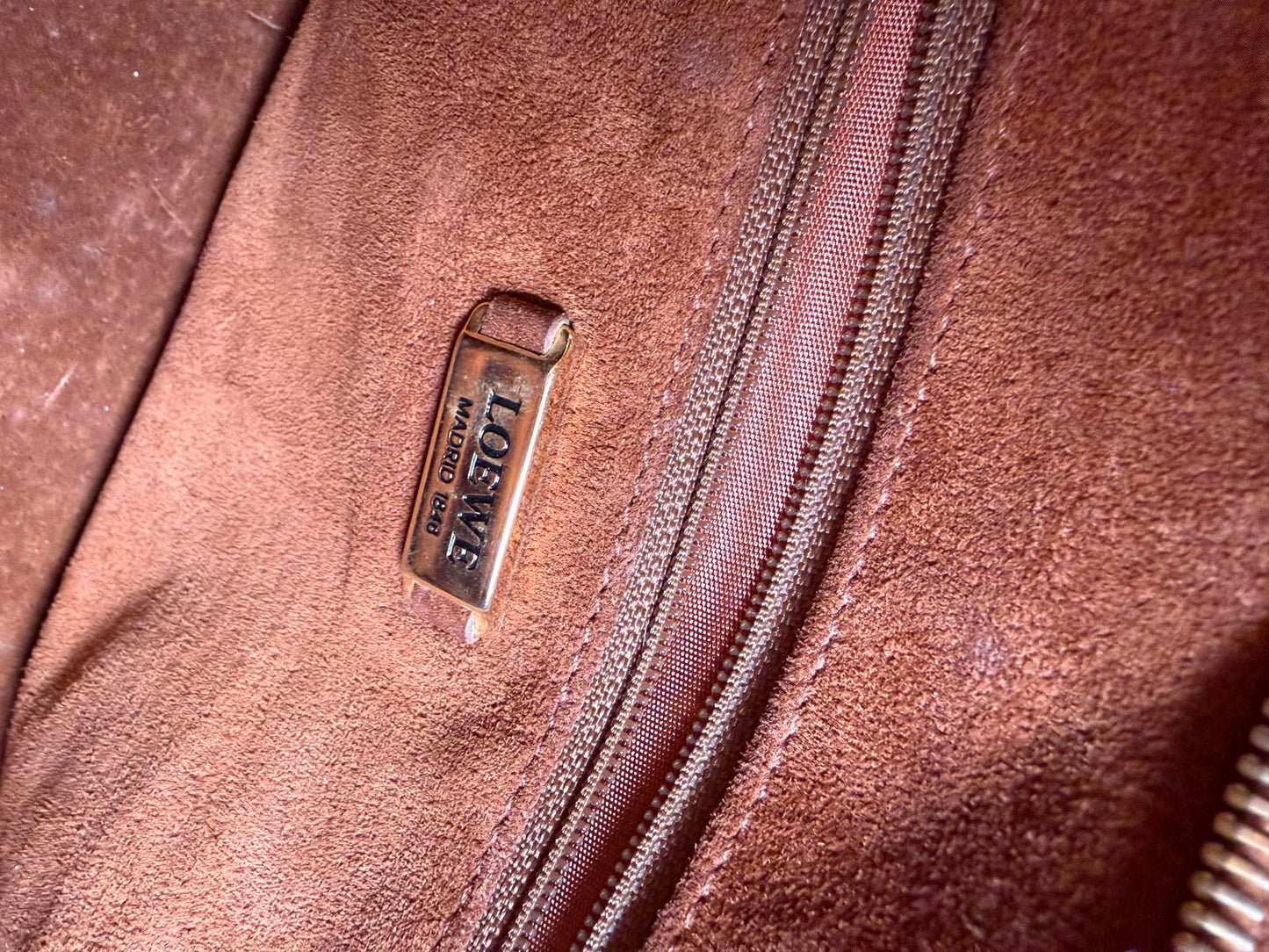 Loewe Brown Leather Tote Bag with Croc-Embossed Trim