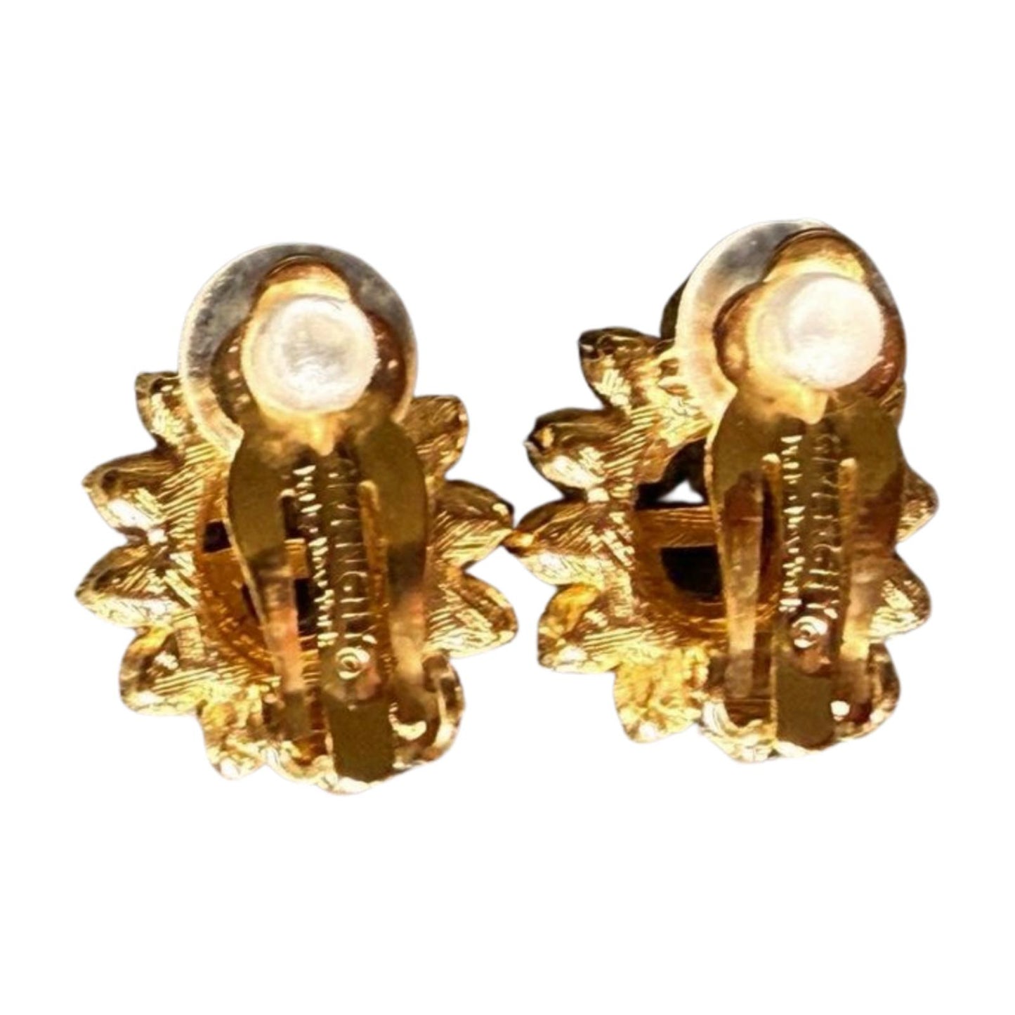 Vintage Givenchy Gold Tone Clip-On Earrings with Clear Rhinestones