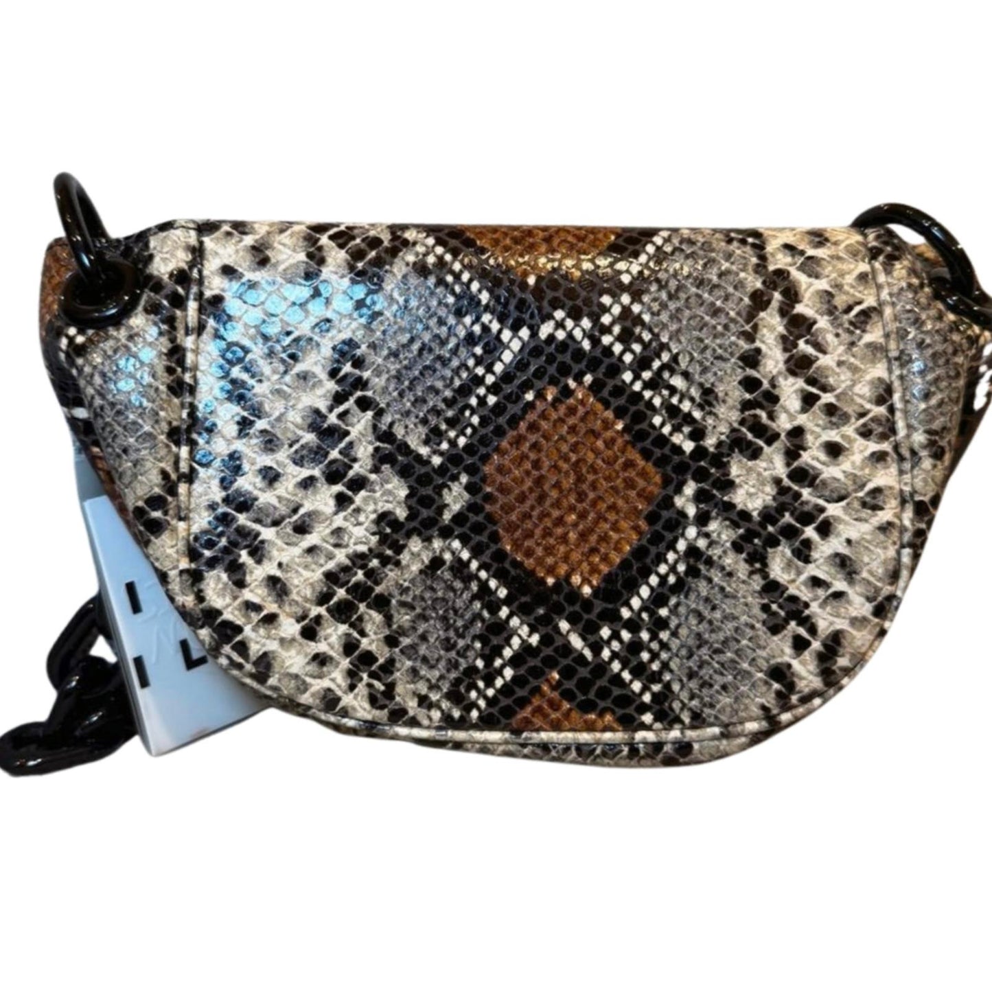 New Simon Miller Mini Faux Snakeskin Crossbody Bag – Black Chain Strap