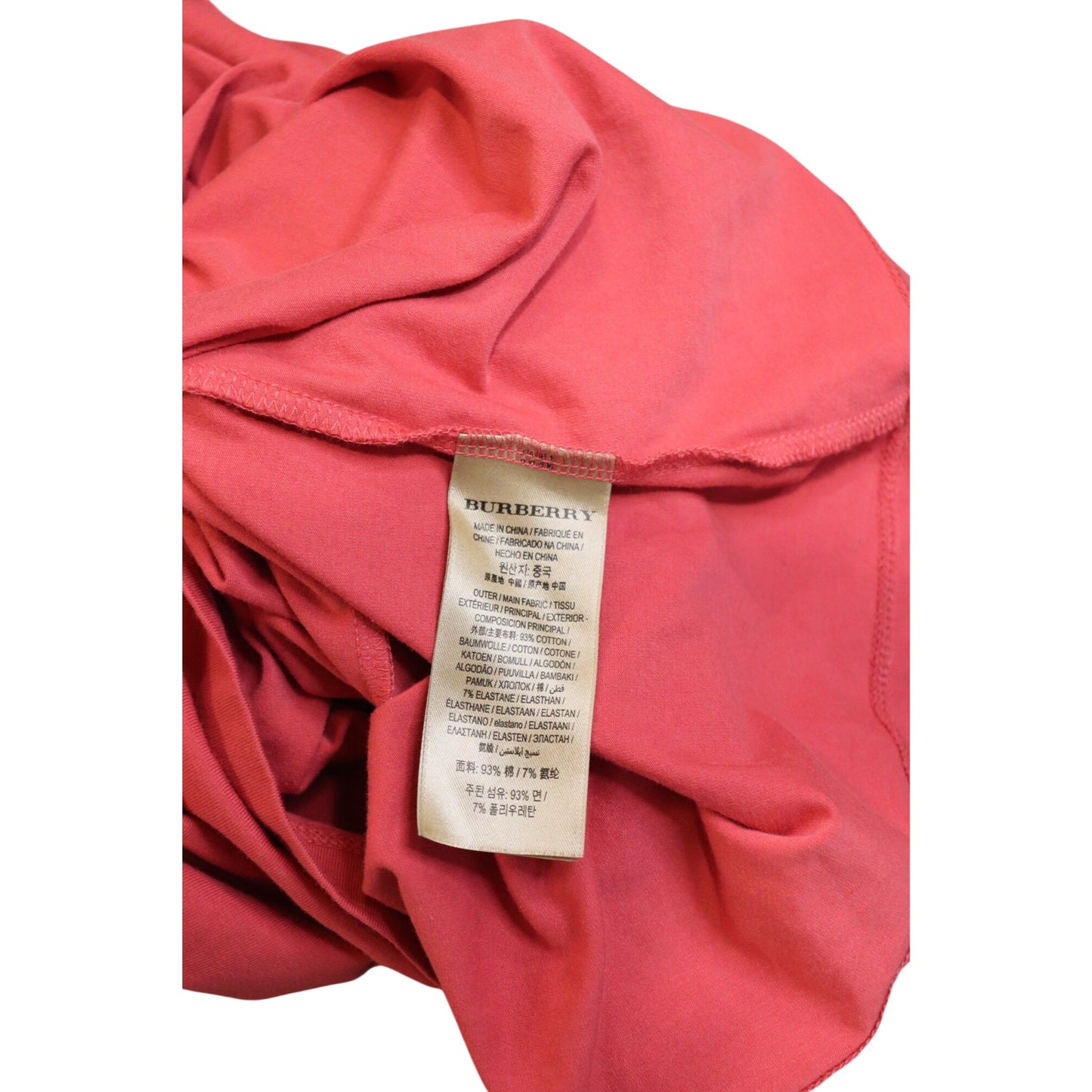 Burberry Ancholme Light Red T-Shirt With Check Cuff Sleeves, Size Large
