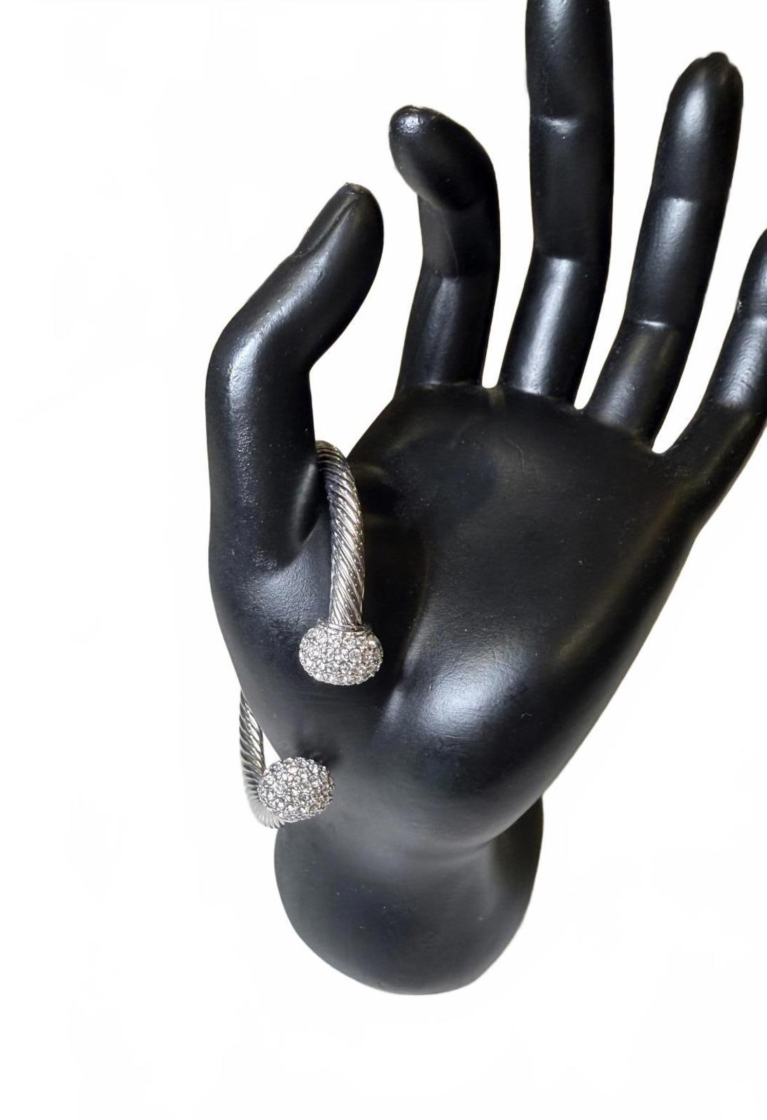 Touchstone Silver-Tone Cuff Bracelet with Crystal Ends