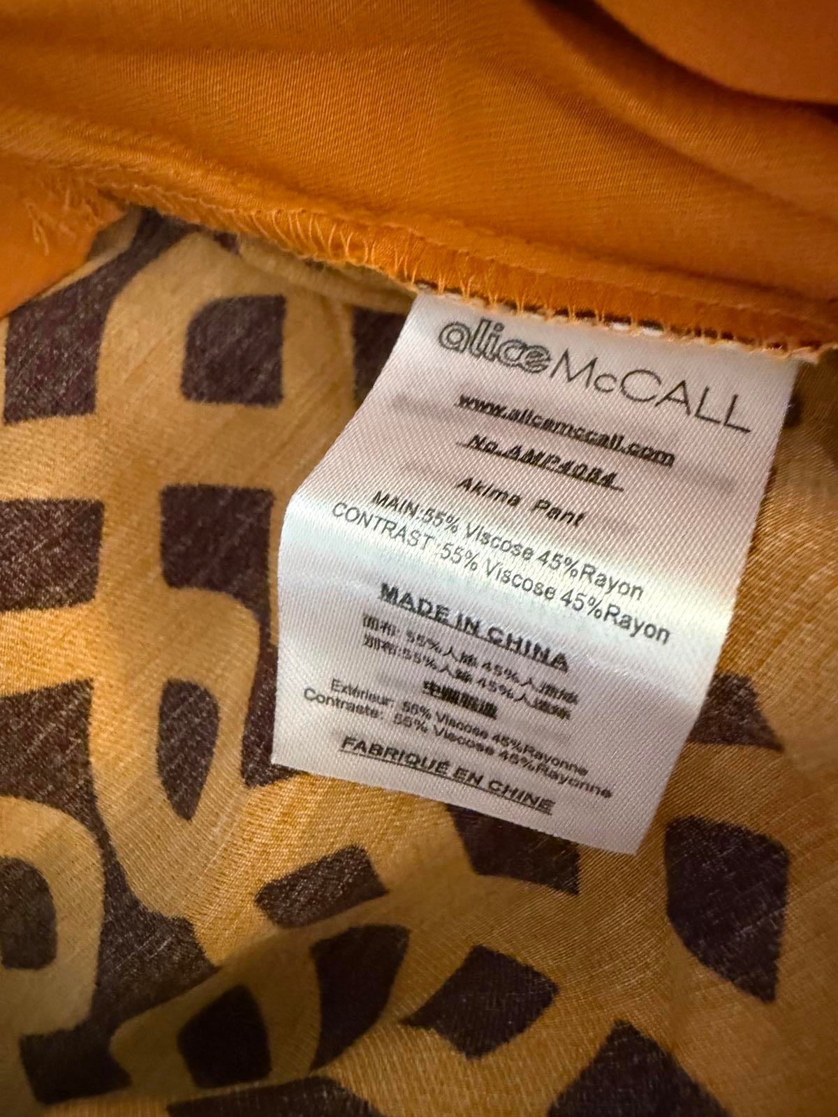 New Alice McCall Women's Casual Pants in Orange and Black Pattern, size 10