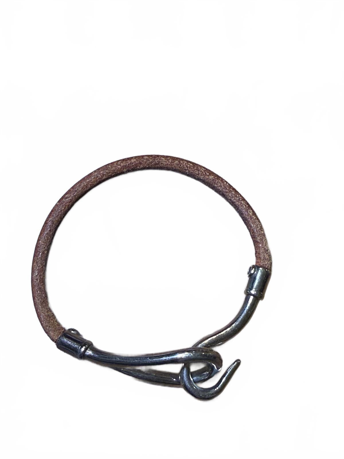 Hermes Leather Silver Hook Bracelet