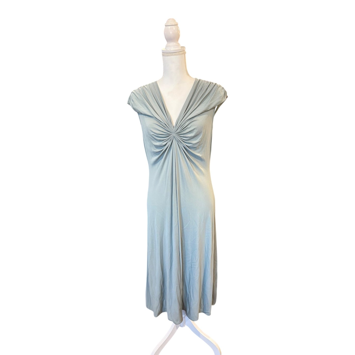 Giorgio Armani Women's Sage Green Ruched V-Neck Midi Dress Size 10 NWT