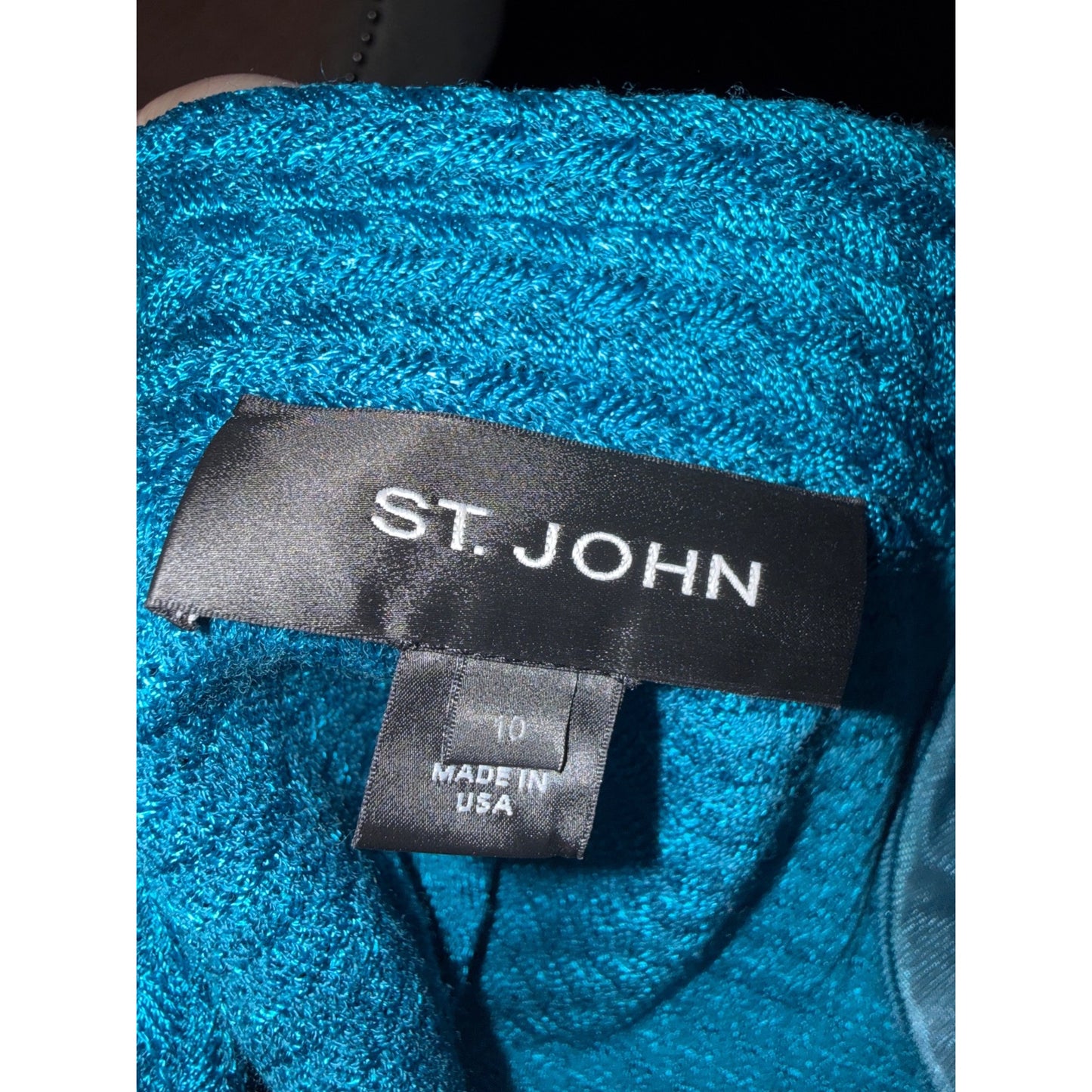 St. John Blue Textured Knit Jacket With Embellished Buttons Size 10 Made In USA