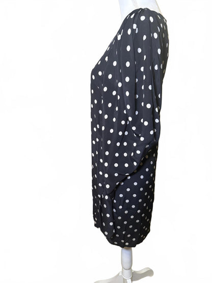 New Nina Ricci Black and White Polka Dot Long Sleeve Silk Dress, FR 36