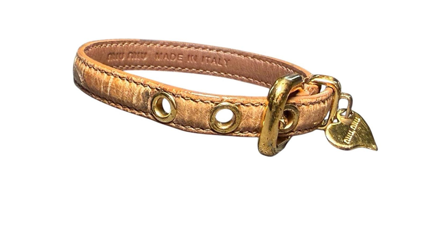 Miu Miu Leather Bracelet with Gold Heart Charm