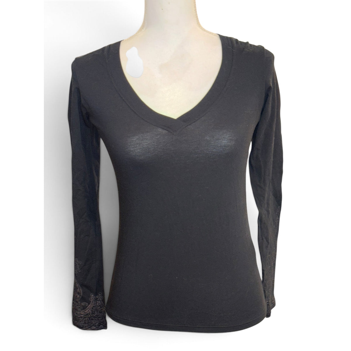 Etro Black Paisley-Detail Cotton-Blend Long-Sleeve Top, Size 42
