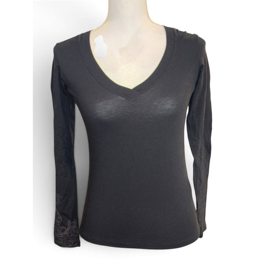 Etro Black Paisley-Detail Cotton-Blend Long-Sleeve Top, Size 42