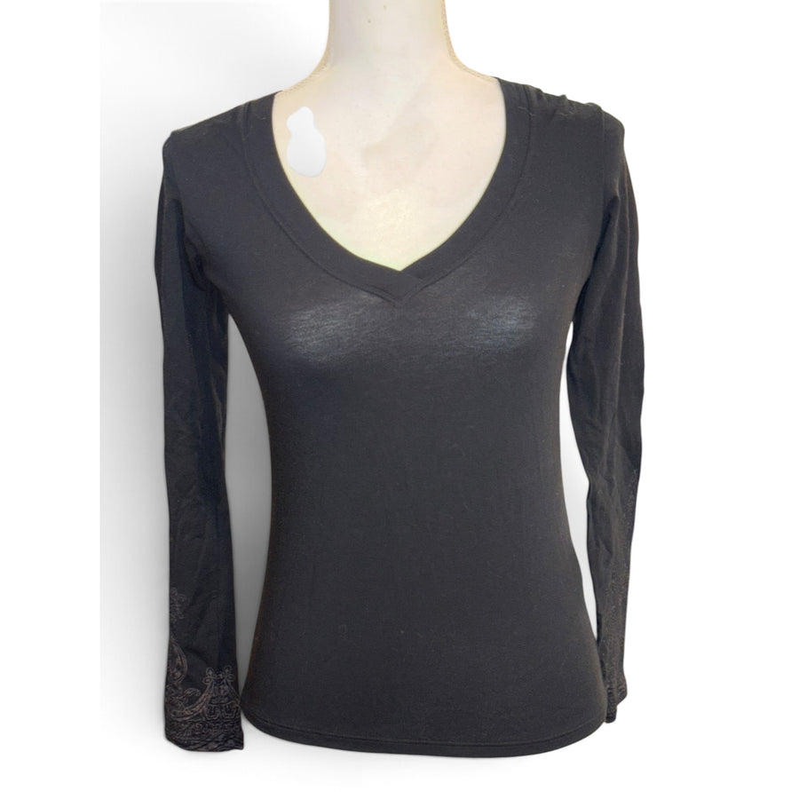 Etro Black Paisley-Detail Cotton-Blend Long-Sleeve Top, Size 42