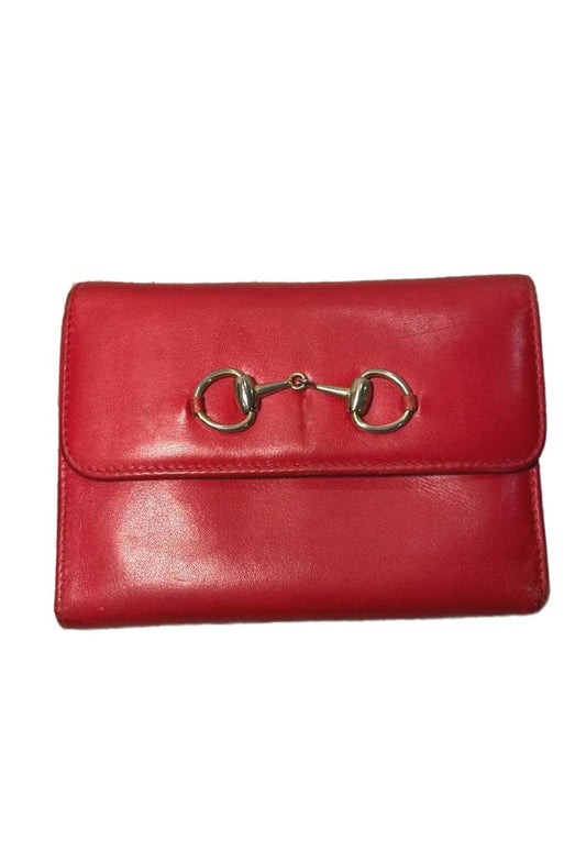 Red Leather Gucci Wallet with Gold Horsebit Detail