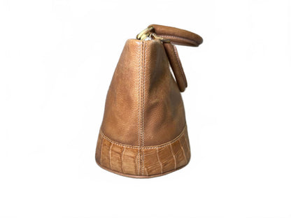 Loewe Brown Leather Tote Bag with Croc-Embossed Trim