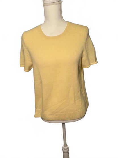 New Bloomingdale's Cashmere Short Sleeve Sweater - Yellow, Size L