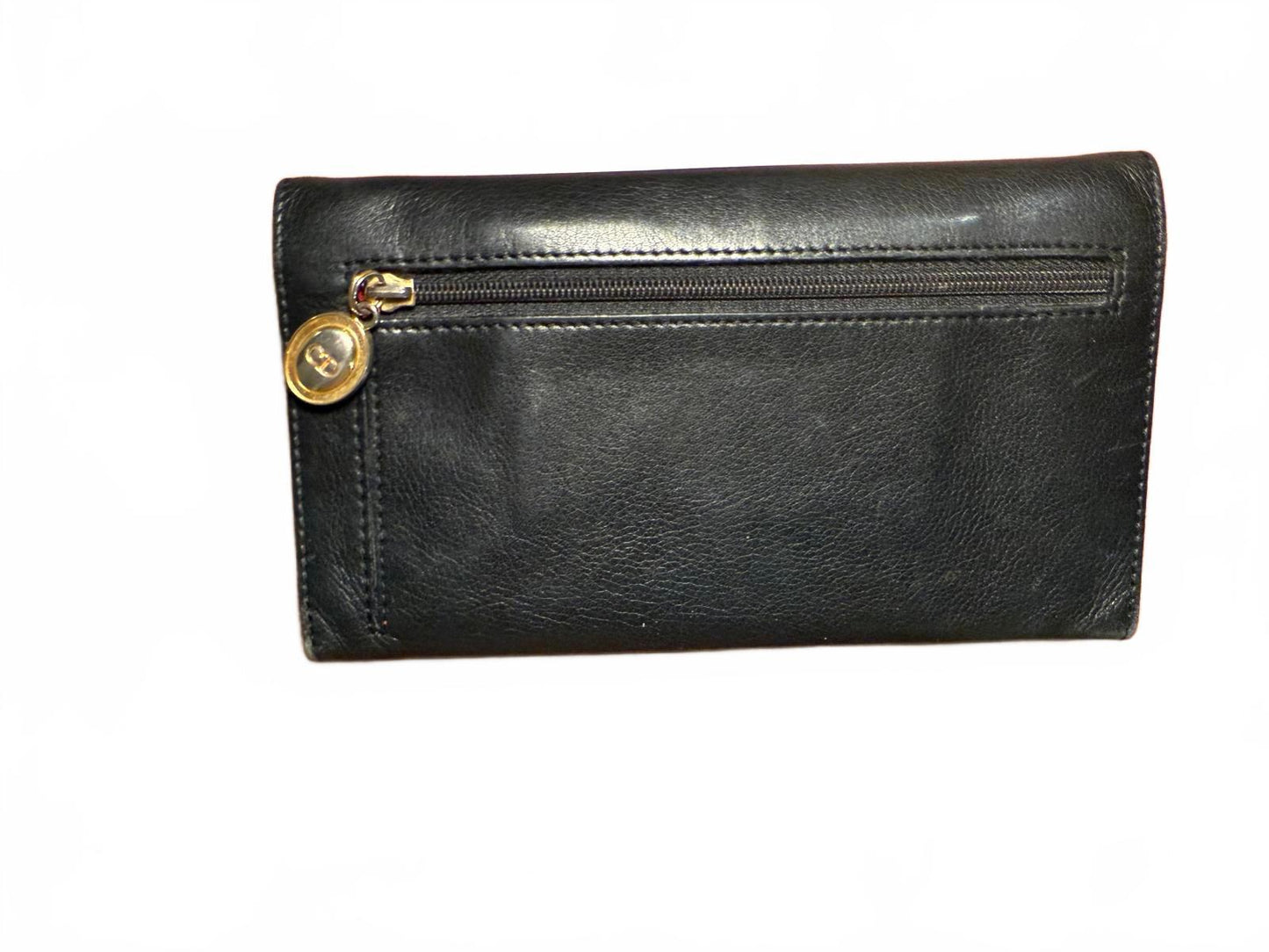 Christian Dior Black Leather Long Wallet with CD Logo