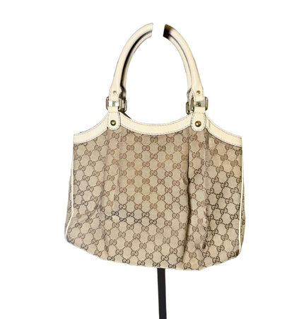 Gucci Shoulder Bag Womens Beige White Abbey Pleated GG Monogram