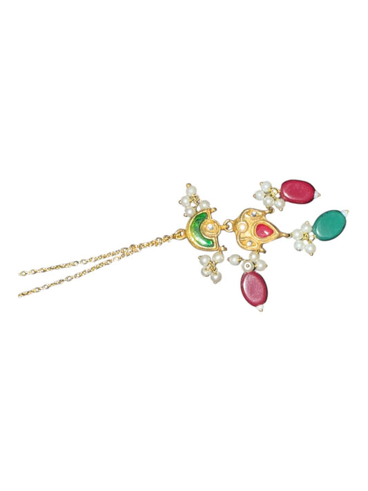 Vintage Afghan Gold Tone Pendant Necklace with Colored Accents