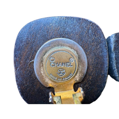 Chanel Clip On Earrings Gold Dark Vintage Sculpted Face Design Classic Chic