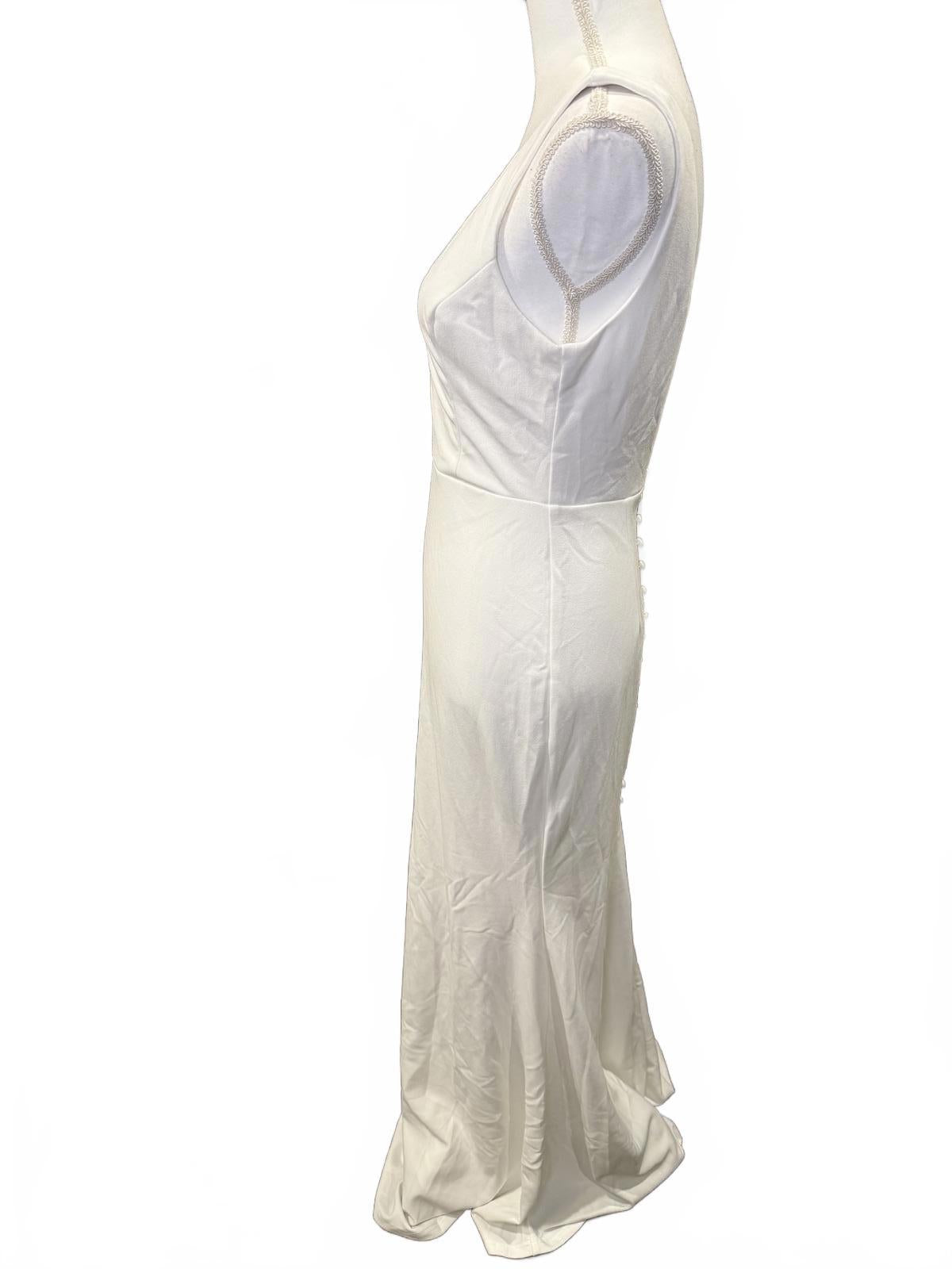 Lulu’s White Long Evening Dress with Button Back Detail, Medium NWOT