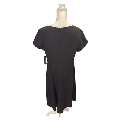 Back of the black Pendleton dress with center zipper and pleated fit-and-flare skirt.