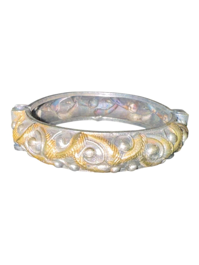 Vintage Oxidized Silver and Gold Tone Bangle Bracelet