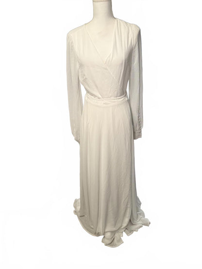 New Lulus Long Sleeve White Wrap Maxi Dress with Button Sleeve Details, Large