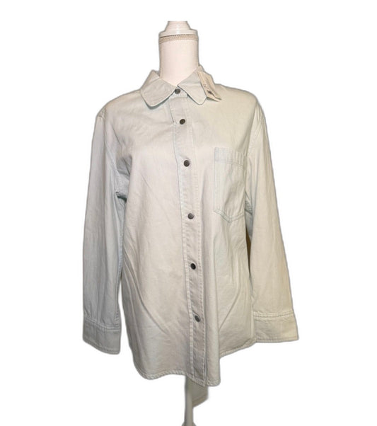 New Vince Cotton Twill Snap-Front Overshirt, Size Medium