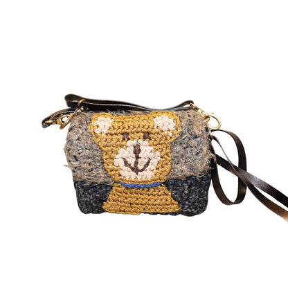Lorenza Gandaglia Handmade Italy Crochet Bear Crossbody Bag With Leather Strap