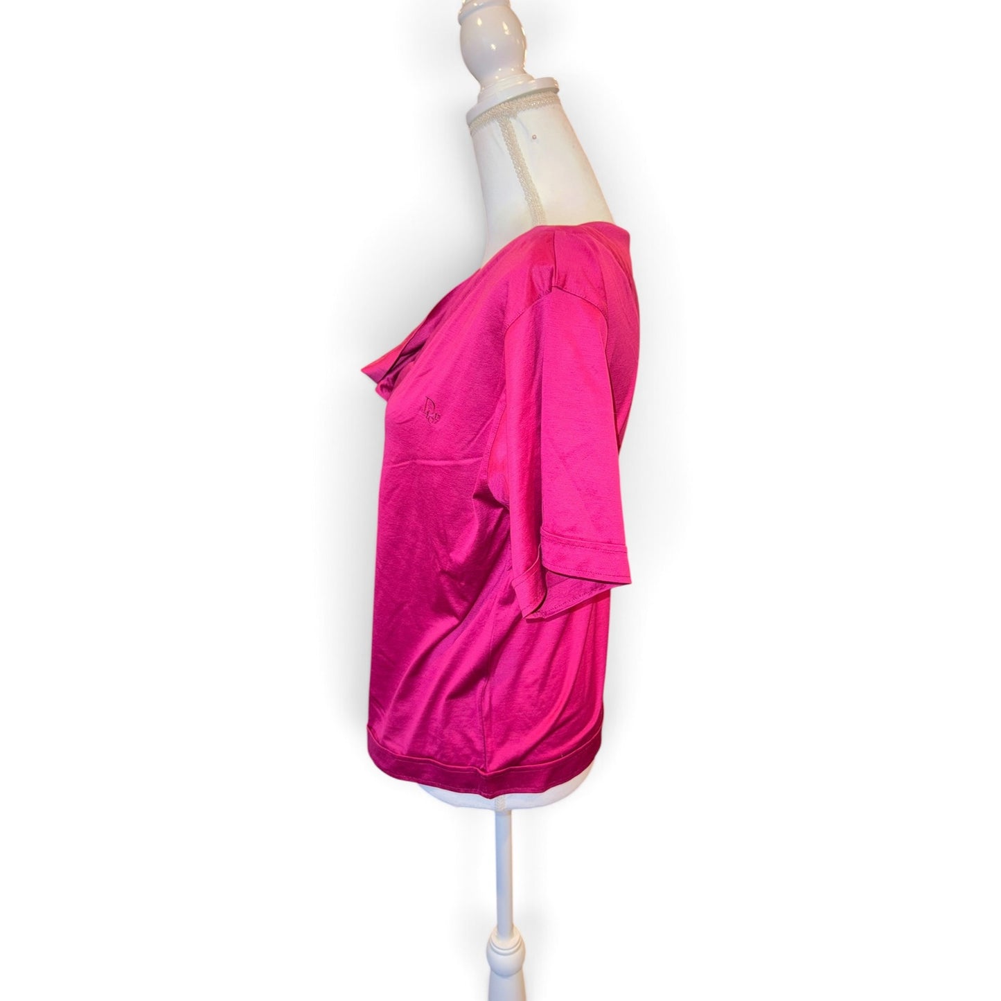 Christian Dior Womens Fuchsia Draped Neck Short-Sleeve Top Size M