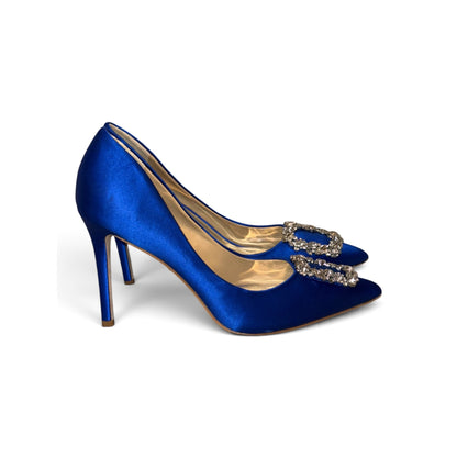 Badgley Mischka Cher II Blue Satin Heels, 6.5